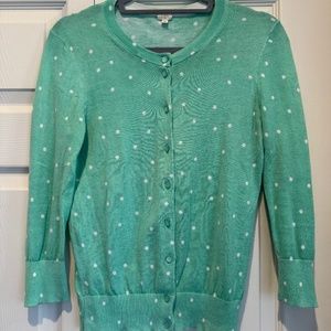 J. Crew Cotton Mint & White Polka Dot Button-front Cardigan